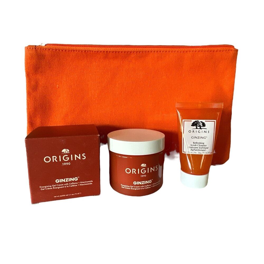 Origins ginzing gel Cream 2.5 Oz Scrub moisturizer Bundle Bag new